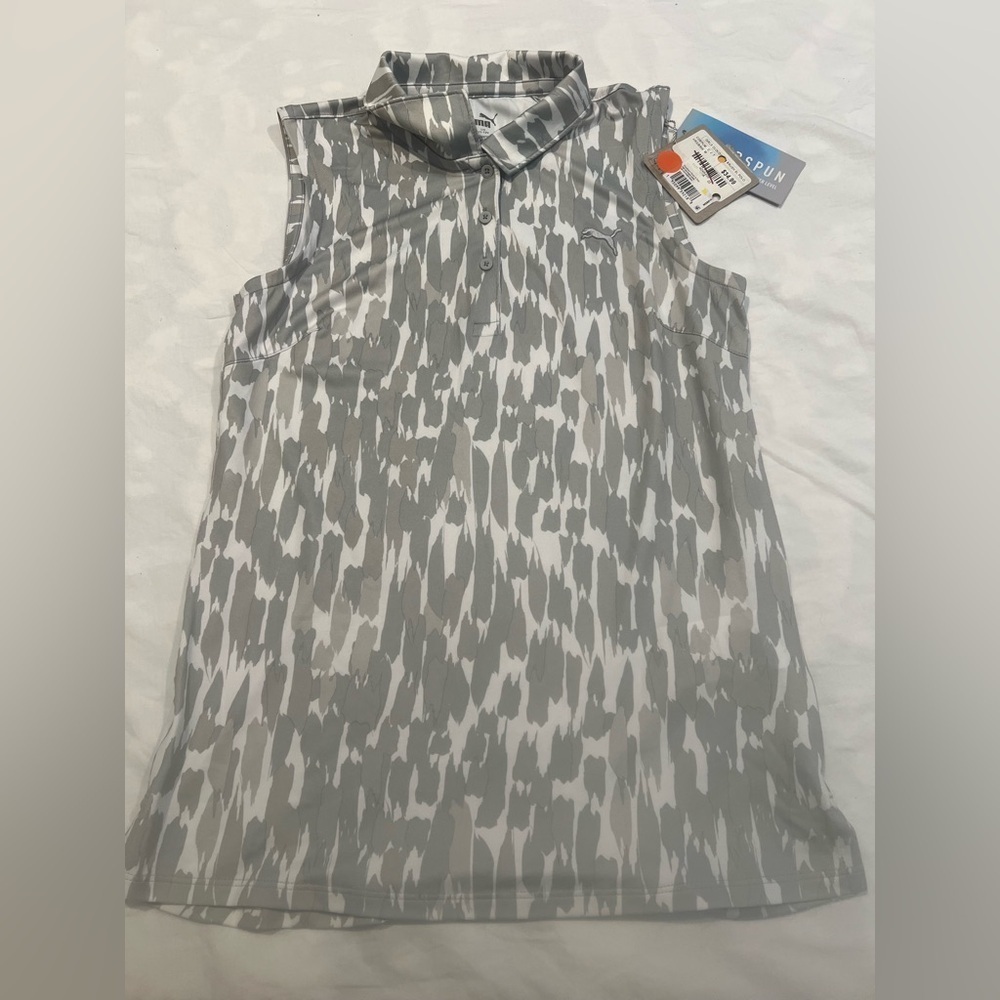 Puma Kids Gray and White Polo Shirt Golf Polo NEW Medium